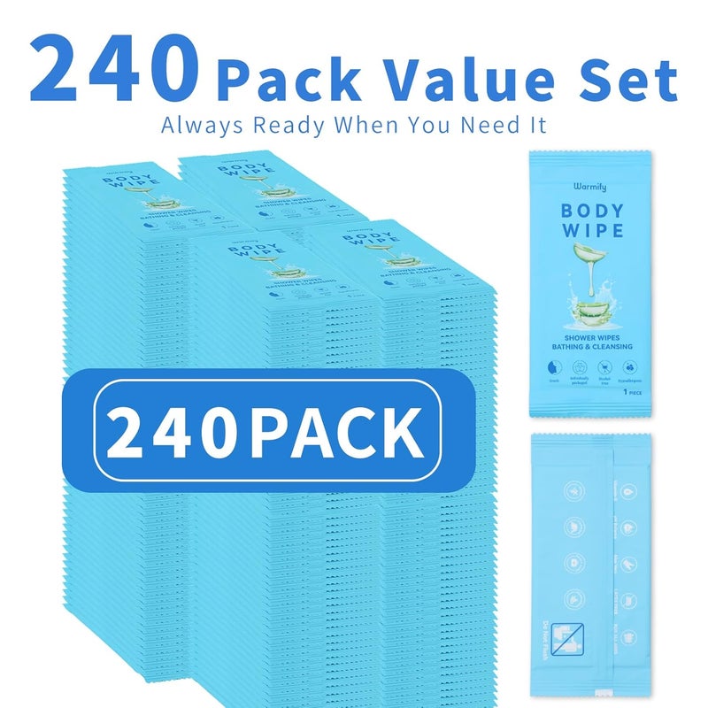 Warmify 240 Pcs Body Wipes Individually Wrapped (9.29" x 8"), Large Shower Wipes for Adults Bathing No Rinse, Portable Personal Cleansing for Gym, Camping, Hiking, Backpacking,Bulk Homeless Supplies - Image 5